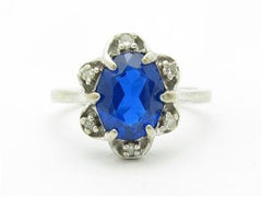 LIV 14k White Gold & Diamonds Blue Sapphire Princess Diana Design Band Ring Gift