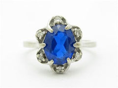 LIV 14k White Gold & Diamonds Blue Sapphire Princess Diana Design Band Ring Gift