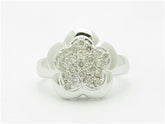 LIV 14k White Gold & Diamonds Clover Flower Design Pave Band Ring Bridal Gift