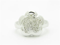 LIV 14k White Gold & Diamonds Clover Flower Design Pave Band Ring Bridal Gift