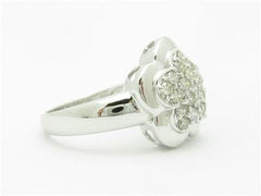 LIV 14k White Gold & Diamonds Clover Flower Design Pave Band Ring Bridal Gift