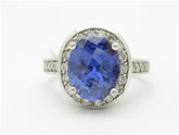 LIV 14k White Gold & Diamonds Tanzanite Halo Design Oval Cut Stone Band Ring Gift