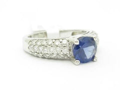 LIV 14k White Gold & Diamonds Tanzanite Promise Design Round Cut Stone Band Ring New