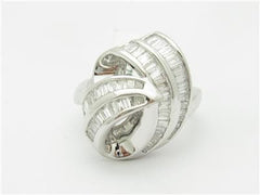 LIV 14k White Gold & Diamonds Baguette Abstract Design Large Cocktail Ring Gift