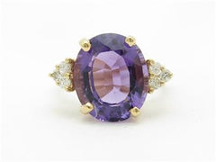 LIV 14k Yellow Gold & Diamonds Purple Amethyst Oval Cut Stone Ring Gift