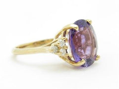 LIV 14k Yellow Gold & Diamonds Purple Amethyst Oval Cut Stone Ring Gift