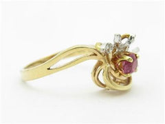 LIV 14k Yellow Gold & Diamond Red Ruby Vintage Design Cocktail Band Ring Gift