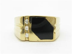 LIV 14k Yellow Gold & Diamonds Black Onyx Men's Band Abstract Design Ring Gift
