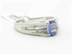 LIV 14k White Gold & Diamond Oval Tanzanite Stone Design Baguette Band Ring
