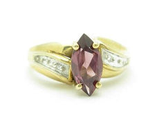 LIV 14k Yellow Gold & Diamond Purple Amethyst Marquee Design Right Hand Band Ring