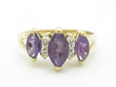 LIV 14k Yellow Gold & Diamond Purple Amethyst 3 Stone Marquee Band Ring Gift