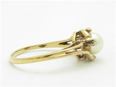 LIV 10k Yellow Gold & Diamond Fresh Water Pearl Vintage Design Halo Band Bridal Ring