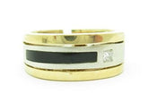 LIV 14k Two Tone Gold & Princess Diamond Modern Design Black Onyx Men's Band Ring