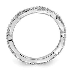 LIV Platinum Sterling Silver Diamond Eternity Braided Design Stackable Band Ring S10