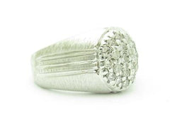 LIV 14k White Gold & Diamond Pave Vintage Design Brushed Finish Oval Band Ring