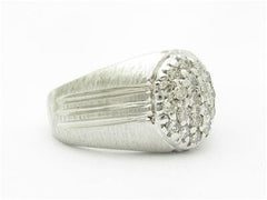 LIV 14k White Gold & Diamond Pave Vintage Design Brushed Finish Oval Band Ring