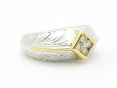 LIV 14k White Yellow Gold & Diamond Abstract Vintage Design Wide Band Ring Gift