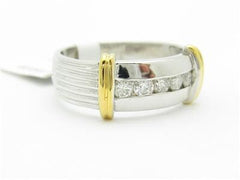 LIV 14k White & Yellow Gold Diamond Channel Set Design Wide Modern Band Ring