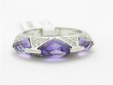 LIV 14k White Gold & Diamond Purple Amethyst Princess Cut Abstract Design Band Ring