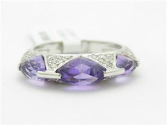LIV 14k White Gold & Diamond Purple Amethyst Princess Cut Abstract Design Band Ring