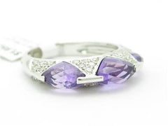 LIV 14k White Gold & Diamond Purple Amethyst Princess Cut Abstract Design Band Ring