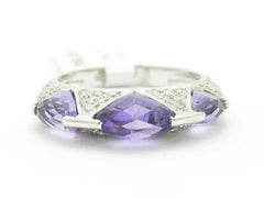 LIV 14k White Gold & Diamond Purple Amethyst Princess Cut Abstract Design Band Ring