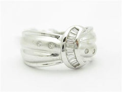 LIV 14k White Gold & Genuine White Diamond Baguette Design Wide Band Ring Gift