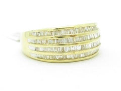 LIV 14k Yellow Gold & Diamond Baguette 4 Row Design Wide Wedding Band Ring Gift