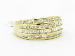 LIV 14k Yellow Gold & Diamond Baguette 4 Row Design Wide Wedding Band Ring Gift