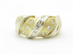 LIV 14k Yellow Gold & Diamond Baguette Abstract Design Wide Wedding Band Ring Gift