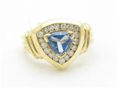 LIV 14k Yellow Gold & Diamond Trillion Cut Blue Topaz Design Band Ring