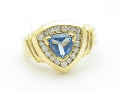 LIV 14k Yellow Gold & Diamond Trillion Cut Blue Topaz Design Band Ring