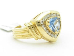 LIV 14k Yellow Gold & Diamond Trillion Cut Blue Topaz Design Band Ring