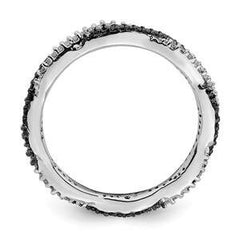 LIV Platinum Sterling Silver Black White Diamonds Eternity Stackable Band Ring Sz 9