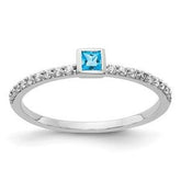 LIV 14k White Gold & Diamonds Blue Topaz Princess Cut Halo Stackable Band Ring