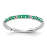 LIV 14k White Gold Pave Diamonds & Green Emeralds 2mm Wide Stackable Band Ring