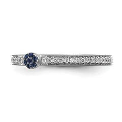 LIV 14k White Gold Pave Diamonds & Blue Sapphire 2mm Wide Stackable Band Ring