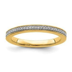 LIV 14k Yellow Gold & Diamonds Pave Design 2.25mm Wide Stackable Band Ring