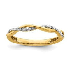 LIV 14k Yellow Gold & Diamonds Pave Braided Design 2mm Wide Stackable Band Ring