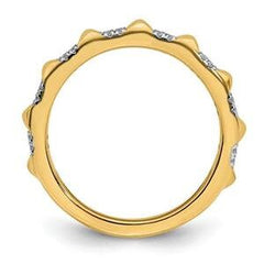 LIV 14k Yellow Gold & Diamonds Pave Spike Design 2.25mm Wide Stackable Band Ring