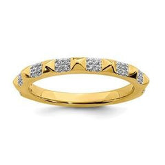 LIV 14k Yellow Gold & Diamonds Pave Spike Design 2.25mm Wide Stackable Band Ring