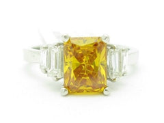 LIV Solid Platinum Genuine White Diamond Golden Citrine 5 Stone Design Ring New Gift