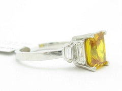 LIV Solid Platinum Genuine White Diamond Golden Citrine 5 Stone Design Ring New Gift