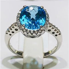 LIV 14k White Gold & Diamonds 0.50ct G-SI1 Blue Topaz 2.65ct Oval Halo Ring