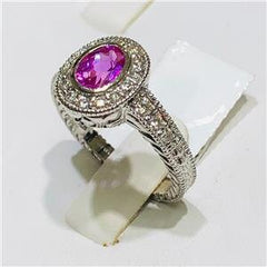 LIV 14k White Gold & Diamonds 0.55ct G-SI1 Pink Sapphire 1.00ct Oval Halo Ring