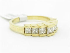 LIV 14k Yellow Gold & Diamond Princess Cut Step Design Wedding Band Ring Bridal Gift