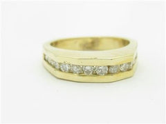 LIV 14k Yellow Gold Genuine Round Cut White Diamond Wedding Band Square Design Ring