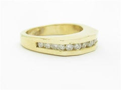 LIV 14k Yellow Gold Genuine Round Cut White Diamond Wedding Band Square Design Ring