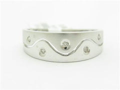 LIV 14k White Gold Genuine Round Cut White Diamond Wave Halo Band Modern Design Ring