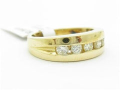 LIV 14k Yellow Gold Genuine Round Cut White Diamond Channel Set Band Design Ring New